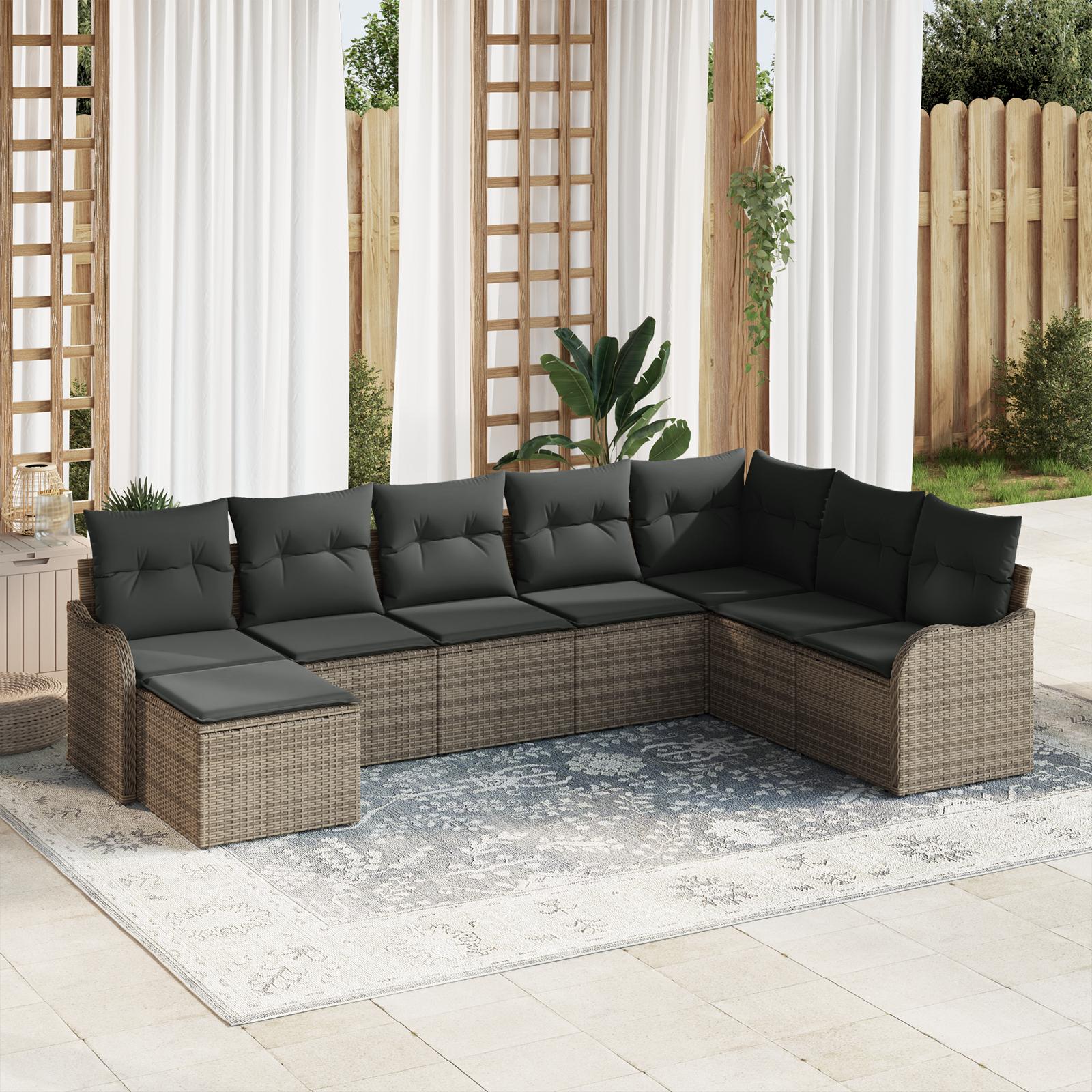 Havesofa Sæt med pude 8 stk Grå Poly rattan
