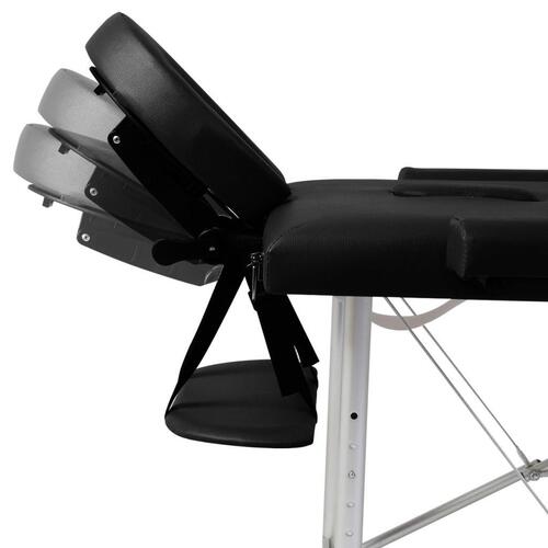 Sort sammenfoldeligt massagebord, 3 zoner med aluminiumsramme