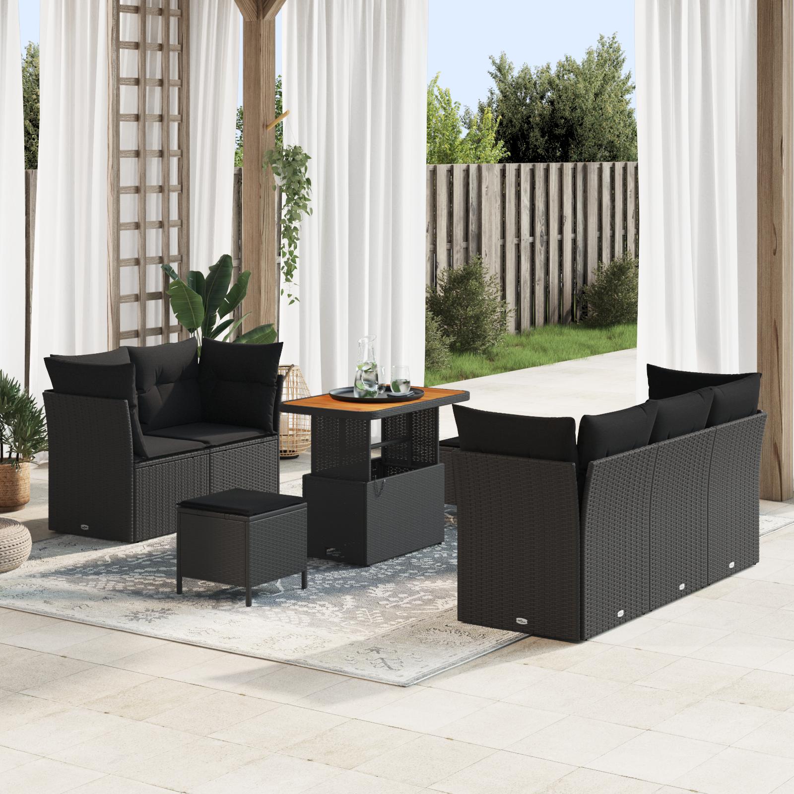 Havesofa Sæt 8 stk Sort polyrattan