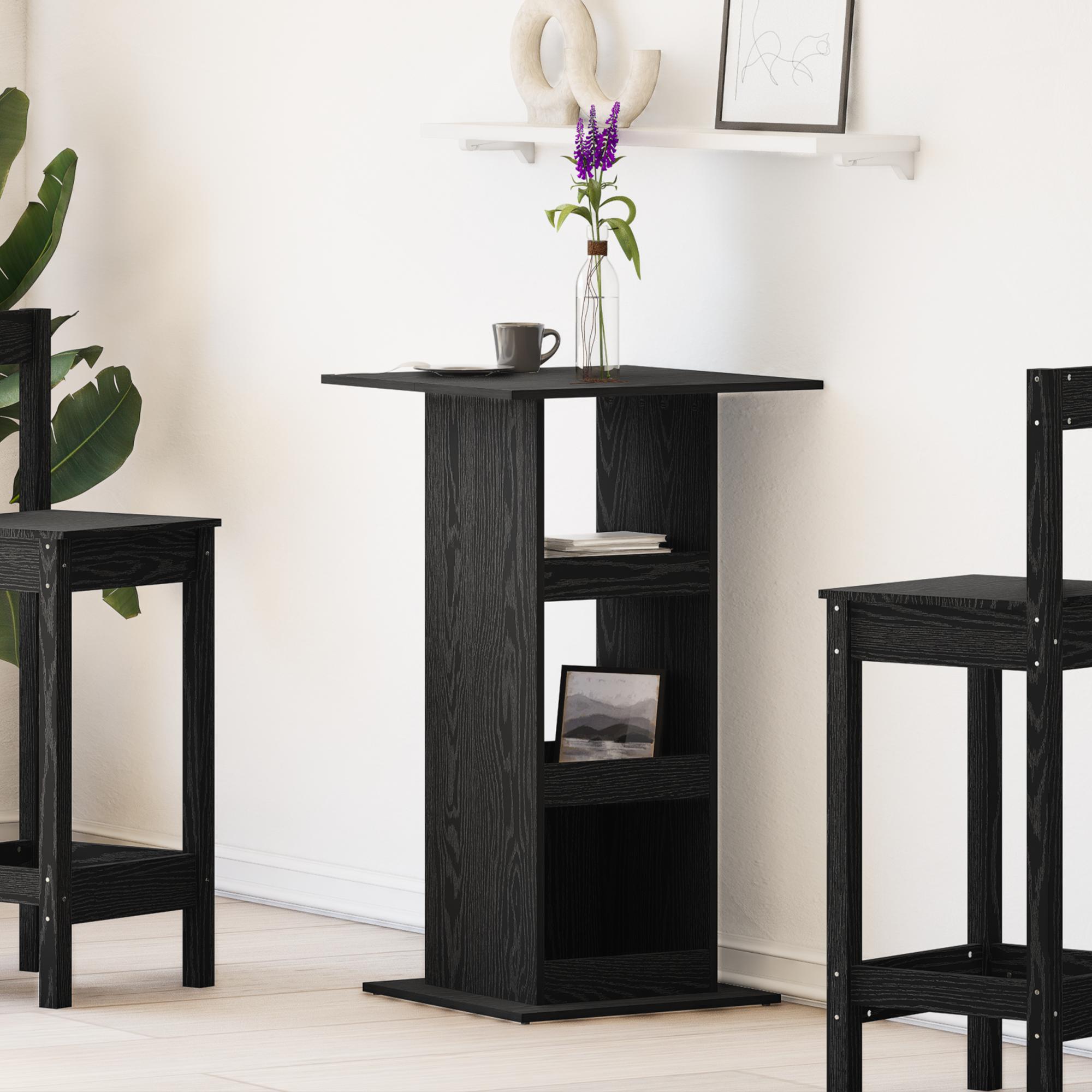 Barbord med hylde Sort eg 60 x 60 x 100 cm Konstrueret træ