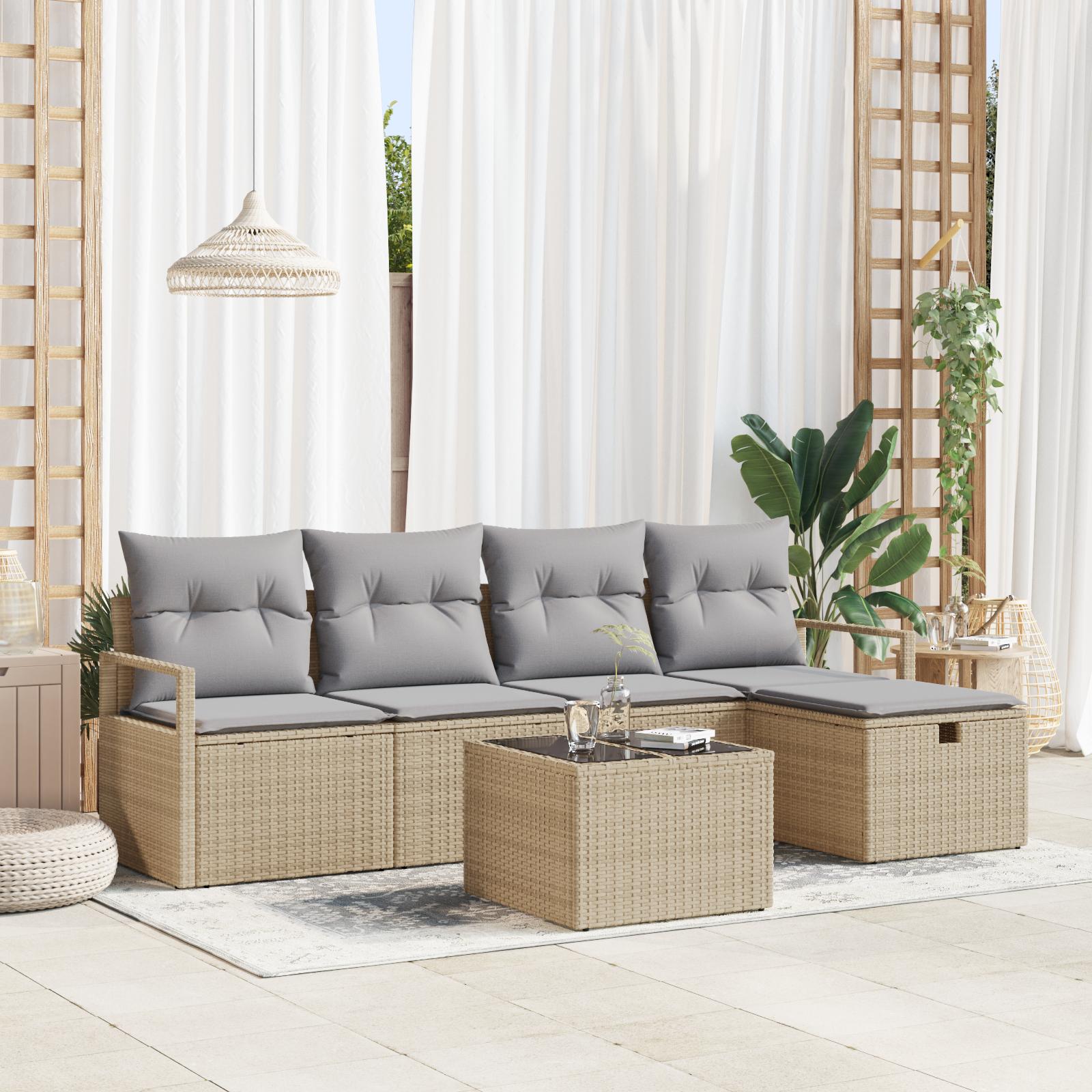 vidaXL Sofa Sæt med pude med opbevaring Beige og lys grå polyrattan