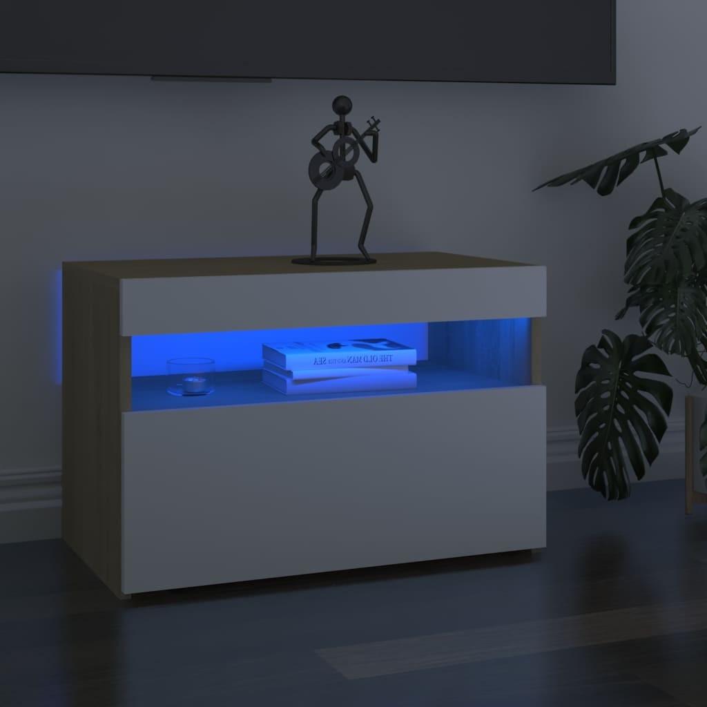 Tv-bord med LED-lys 60x35x40 cm hvid og sonoma-eg