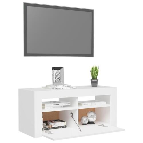 Tv-skab med LED-lys 90x35x40 cm hvid