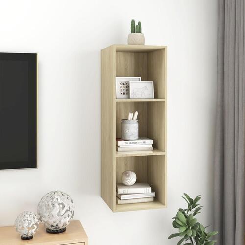 Væghængt tv-skab 37x37x107 cm konstrueret træ sonoma-eg