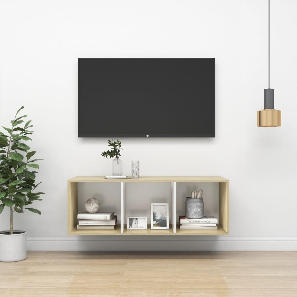 Væghængt tv-skab 37x37x107cm spånplade sonoma-eg og hvid