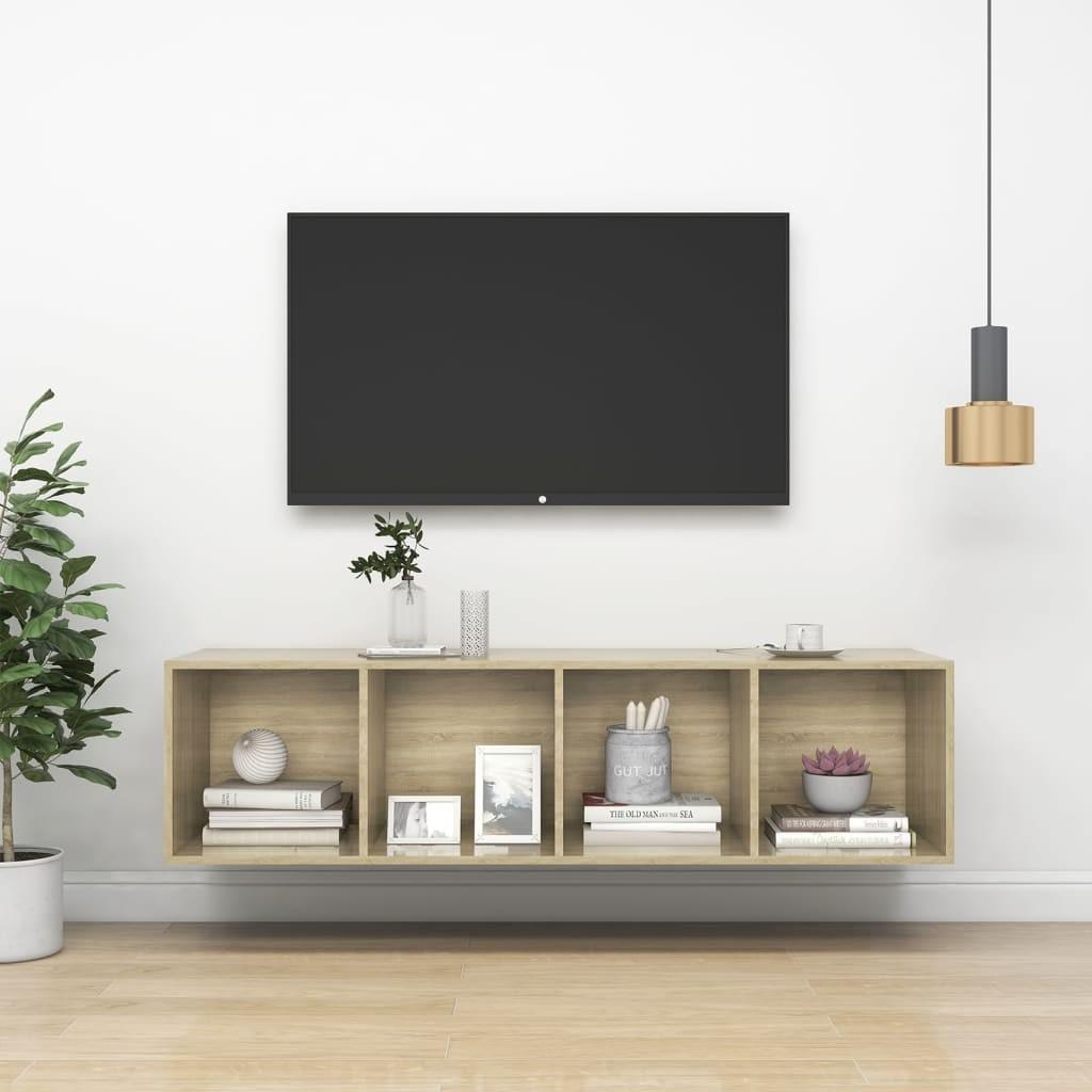 Væghængt tv-skab 37x37x142,5 cm konstrueret træ sonoma-eg