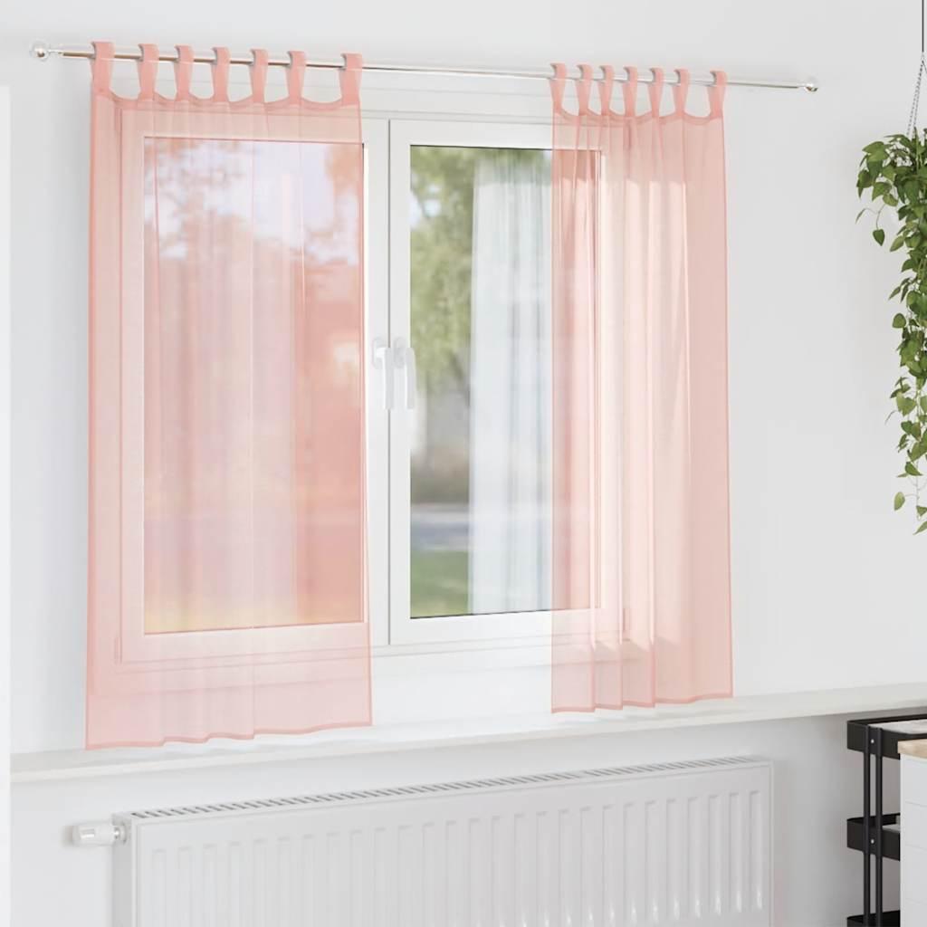 Voile-gardiner med stanglommer 2 stk lyserød