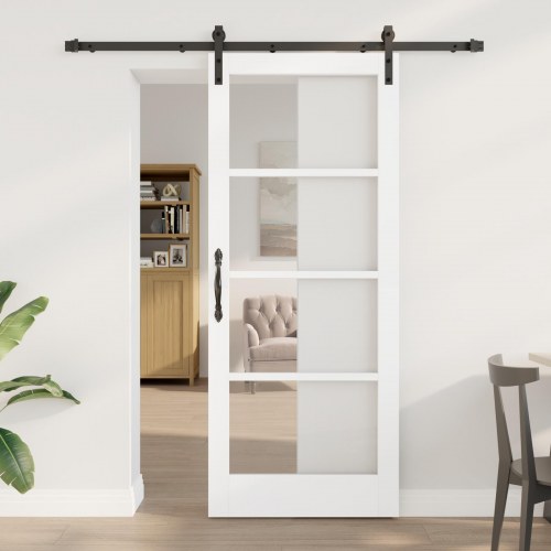 Glidedør med hardware sæt 'ORKDAL'Hvid Solid Træ & Glas, Indvendig dør med glas 'ORKDAL'Hvid 83x202x4 cm