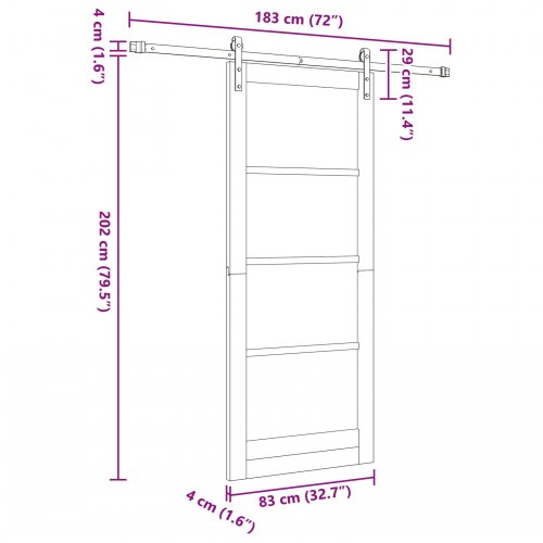 Glidedør med hardware sæt 'ORKDAL'Hvid Solid Træ & Glas, Indvendig dør med glas 'ORKDAL'Hvid 83x202x4 cm
