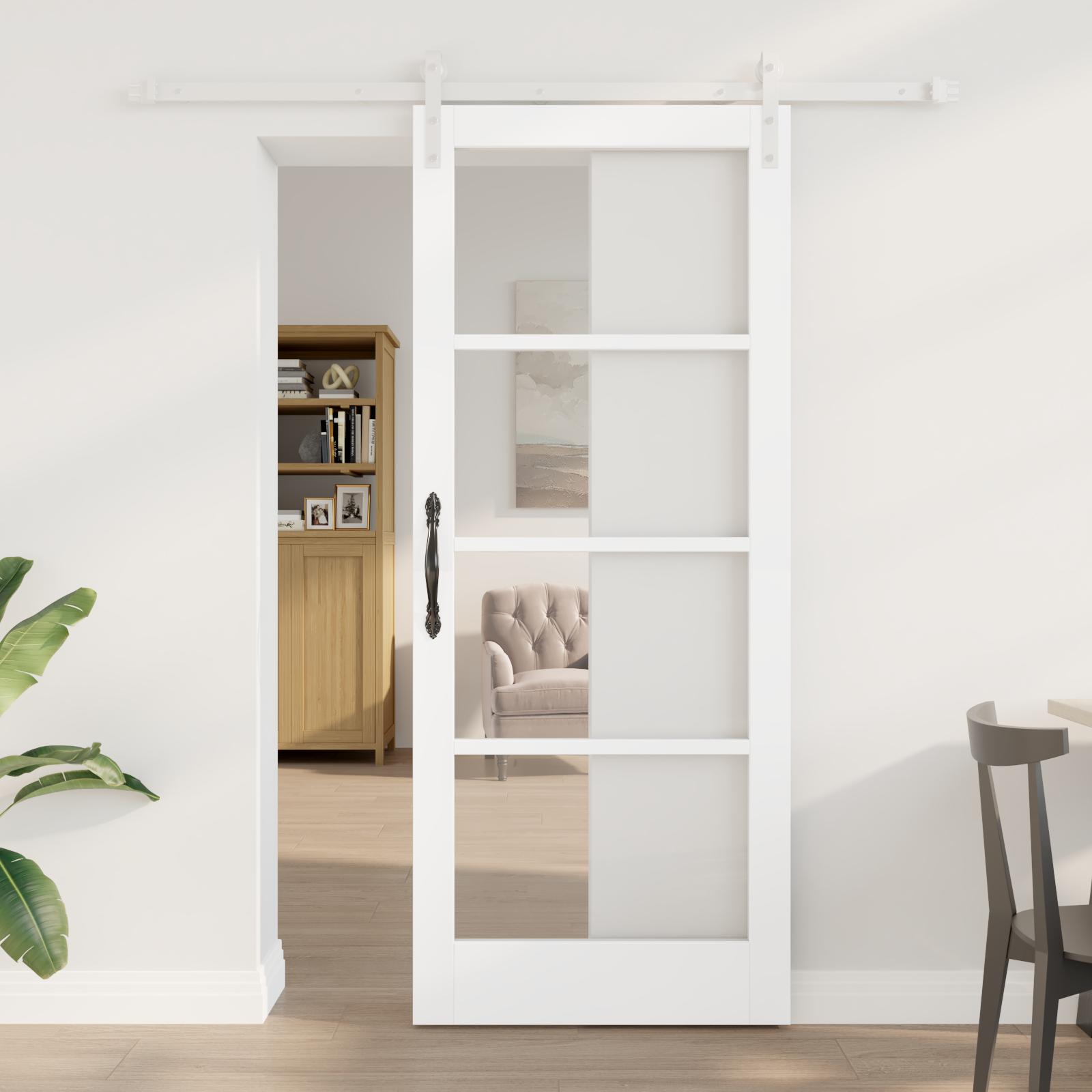 Skydedør ORKDAL - hvid 83 × 202 cm i massivt fyrretræ og glas