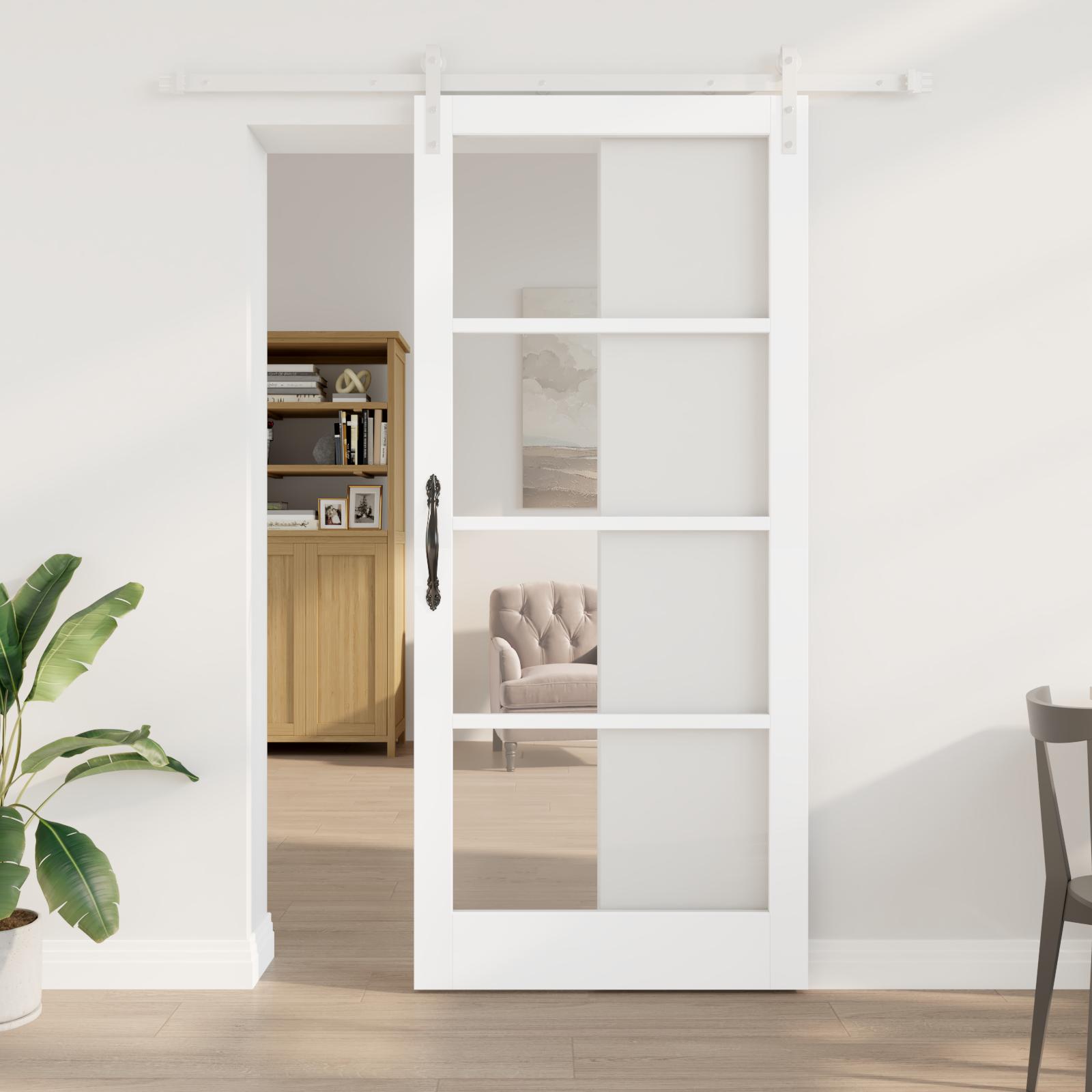 Skydedør ORKDAL - hvid 93 × 211 cm i massivt fyrretræ og glas