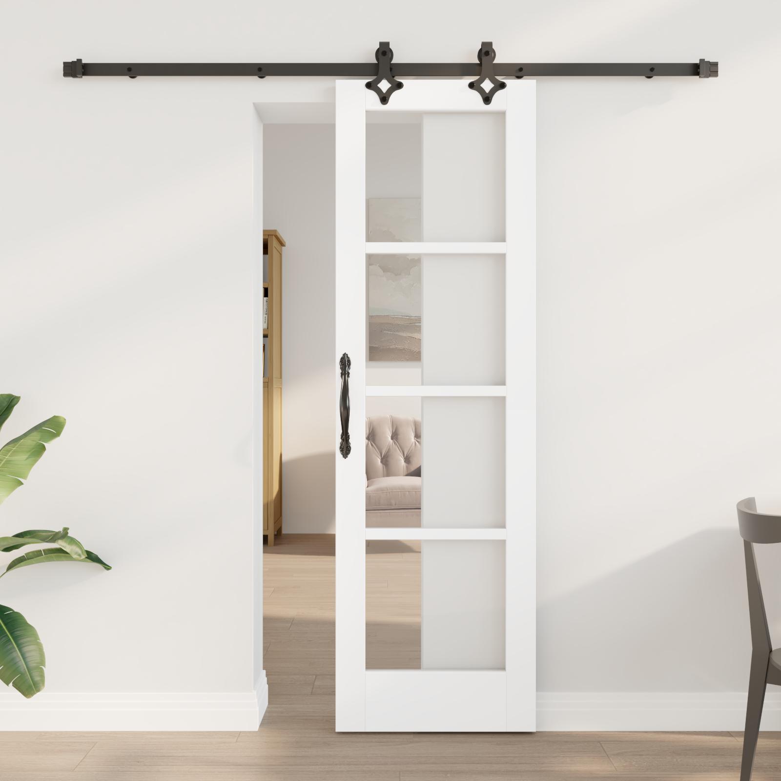 Skydedør ORKDAL - hvid/sort 61 × 198,5 cm i fyrretræ og glas