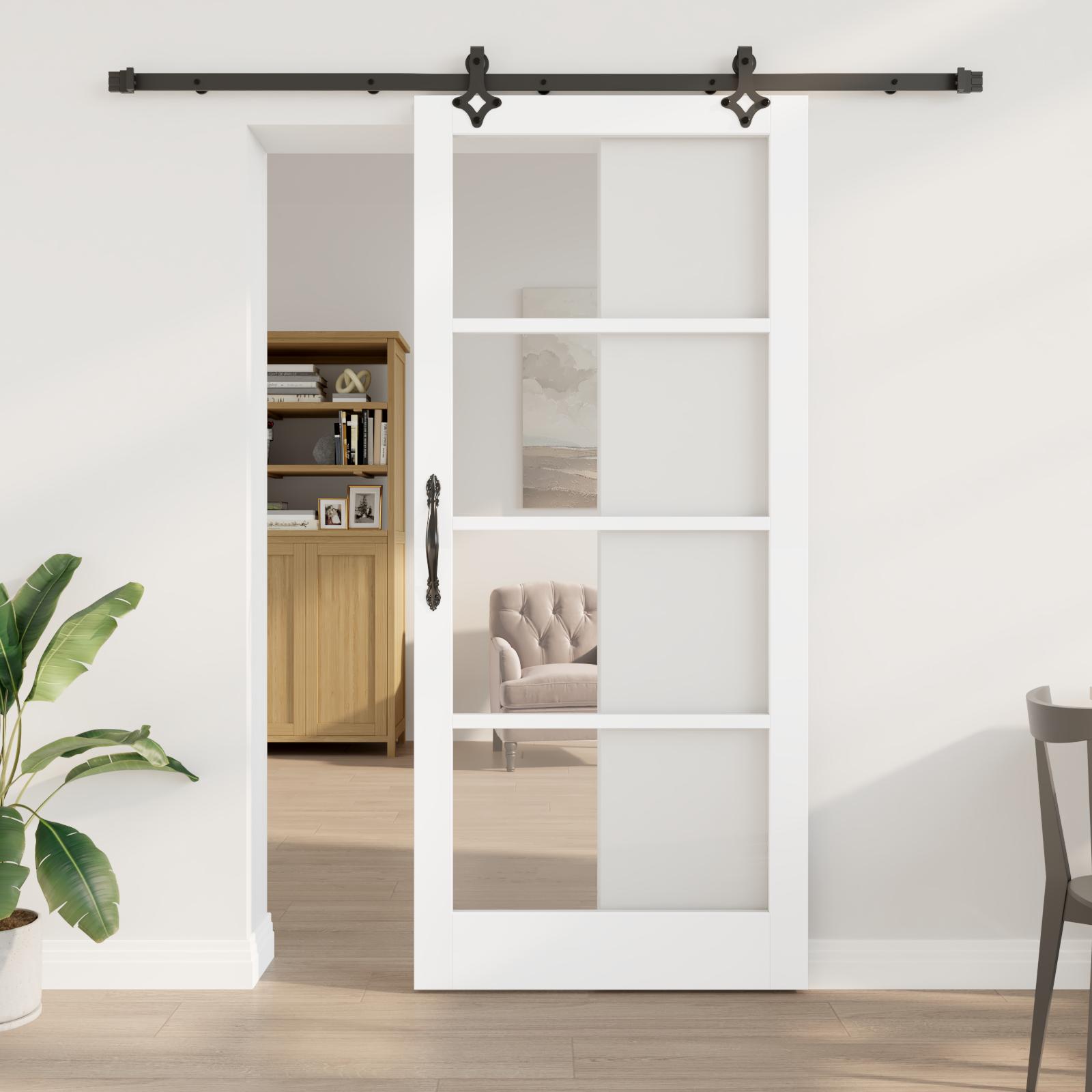 Skydedør ORKDAL - hvid/sort 93 × 211 cm i fyrretræ og glas