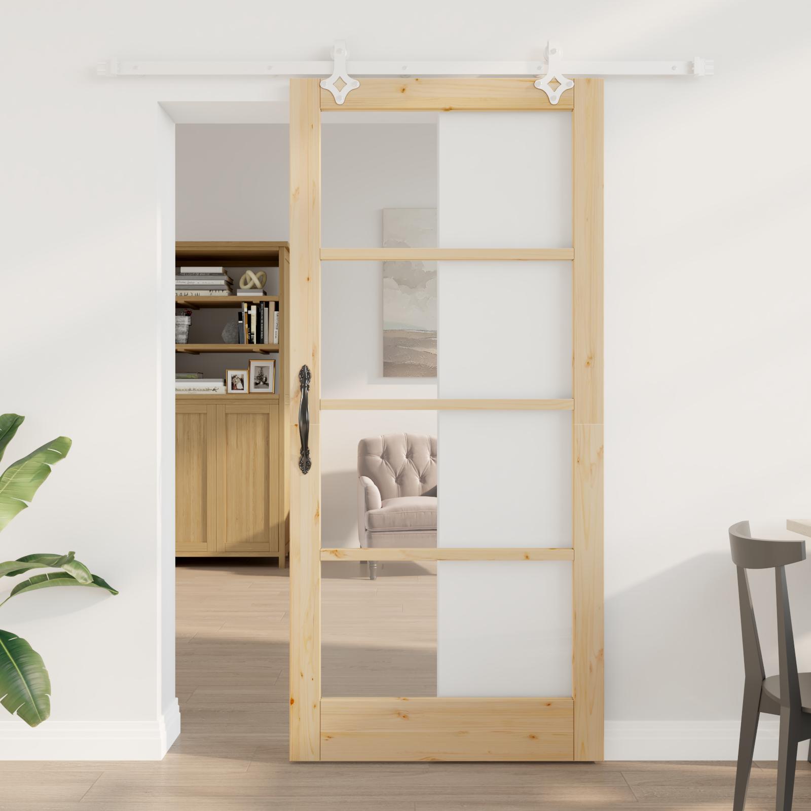 Skydedør naturfarvet 93 × 202 cm - massivt fyrretræ og glas