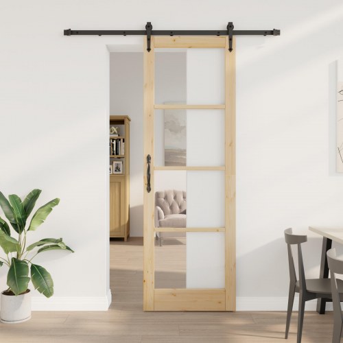 Skydedør med Hardware Sæt 78x232 cm Massivt Fyrretræ, Indendørs Dør med Glas 'ORKDAL'78x232x4 cm Massivt Fyrretræ