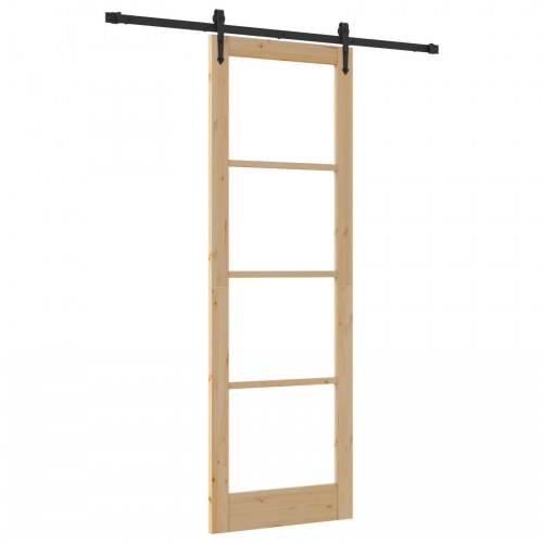 Skydedør med Hardware Sæt 78x232 cm Massivt Fyrretræ, Indendørs Dør med Glas 'ORKDAL'78x232x4 cm Massivt Fyrretræ