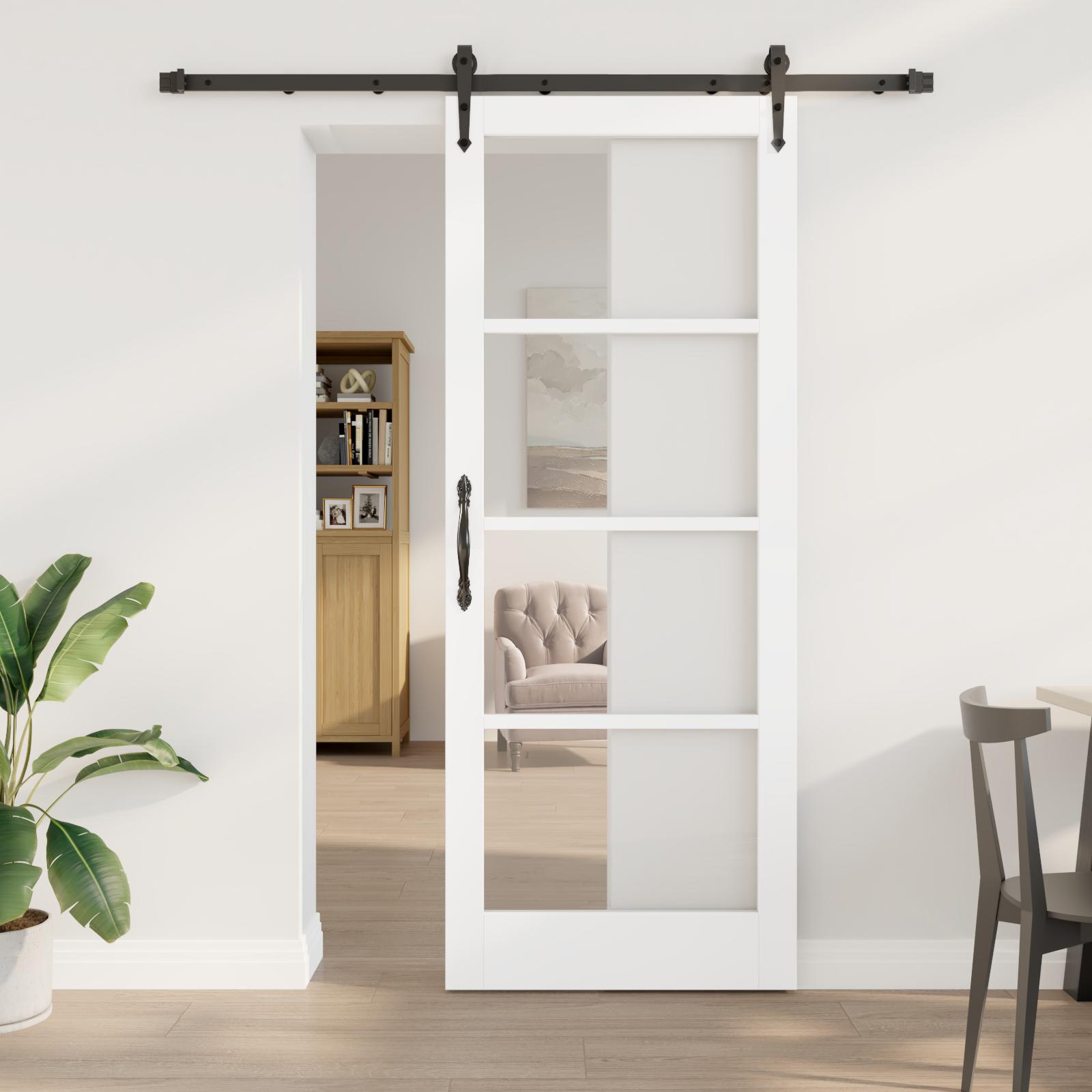 Skydedør i hvid 83 × 211 cm - massivt fyrretræ og glas