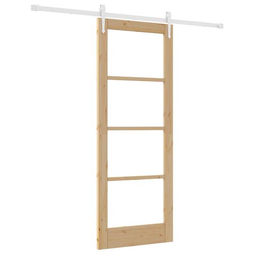 Skydedør med beslag sæt 78x202 cm massivt træ fyrretræ, Indvendig dør med glas 'ORKDAL'78x202x4 cm massivt træ fyrretræ