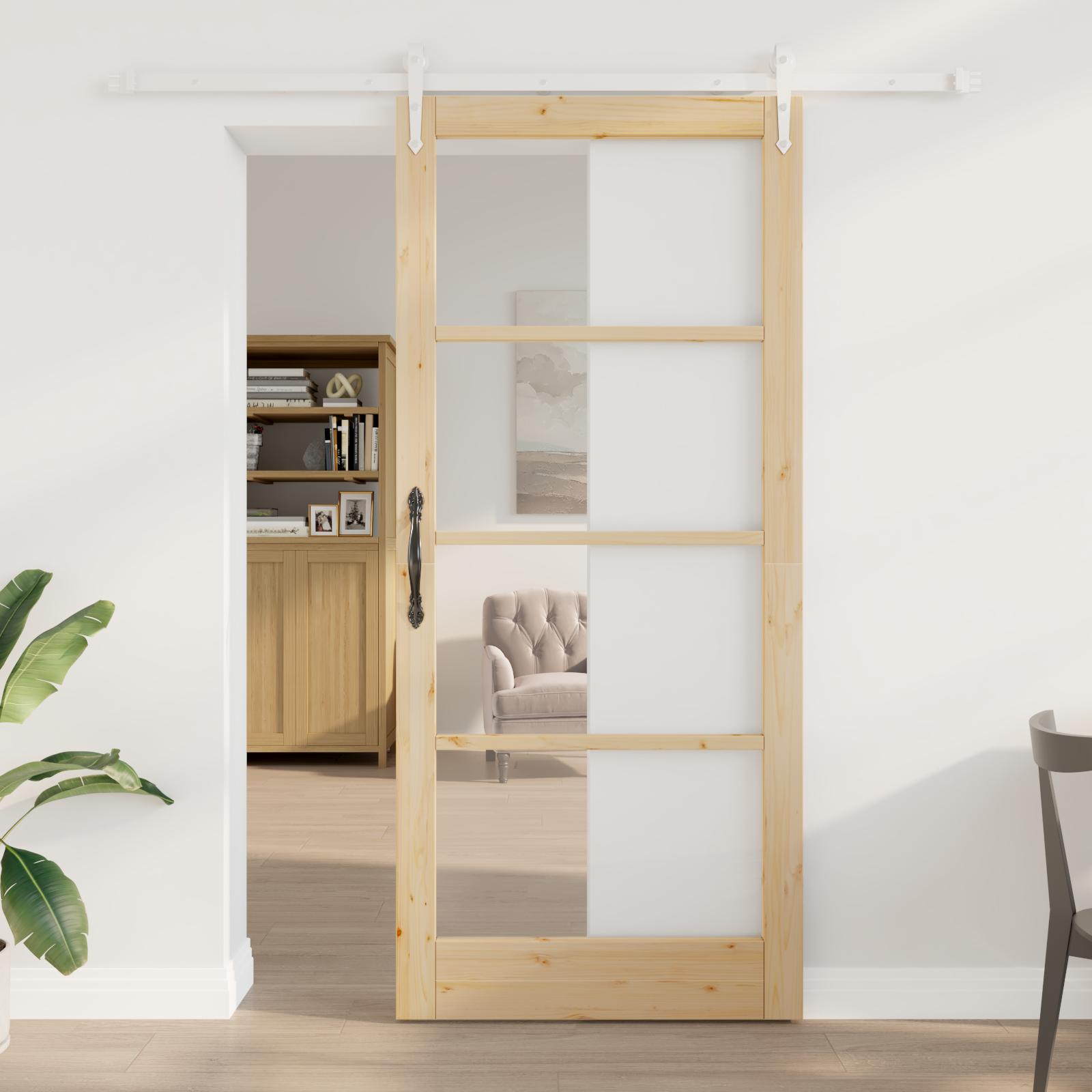 Skydedør naturfarvet 93 × 211 cm - massivt fyrretræ og glas