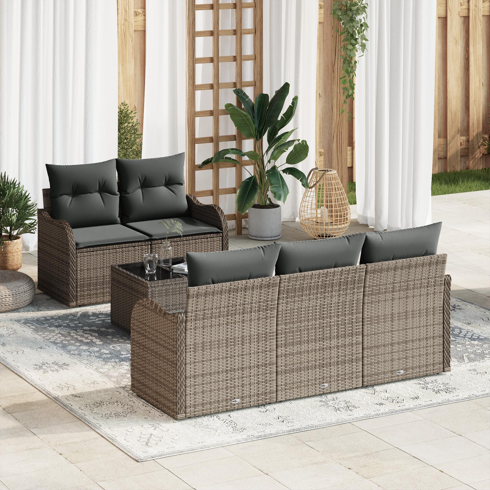 Havesofa Sæt 6 stk Grå Poly rattan
