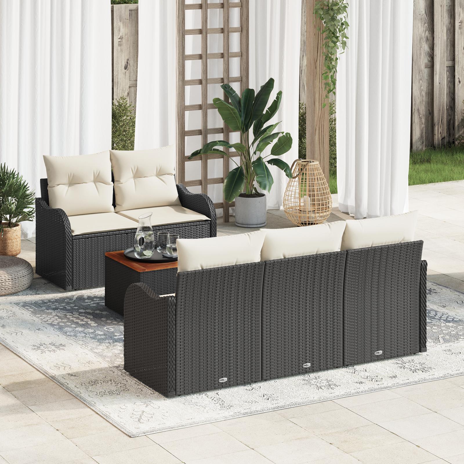 Modulært havesofa-sæt i sort polyrattan med puder - 6 dele