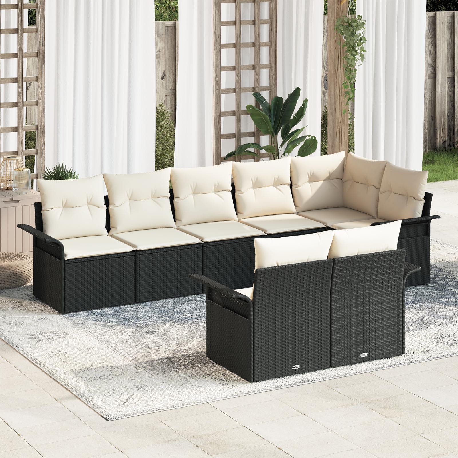 Havesofa Sæt med pude med opbevaring 8 stk Sort Poly rattan