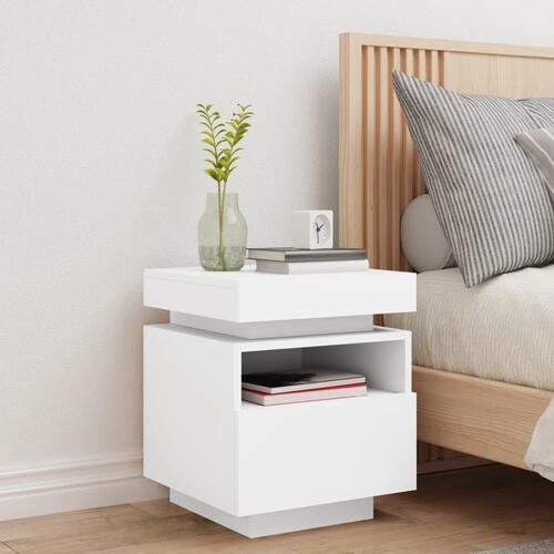 Sengebord med LED-lys 40x39x48,5 cm hvid (OUTLET B)