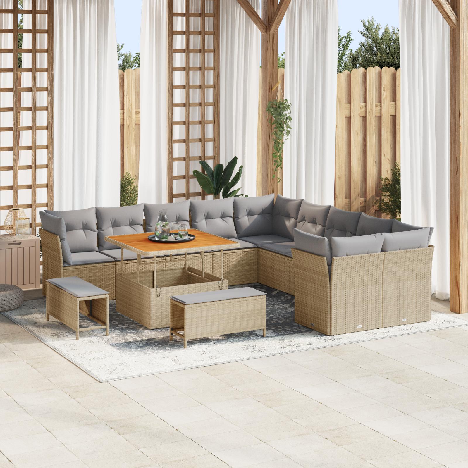 Havesofa Sæt med pude 13 stk beige og lysegrå 100 x 100 x 71 cm