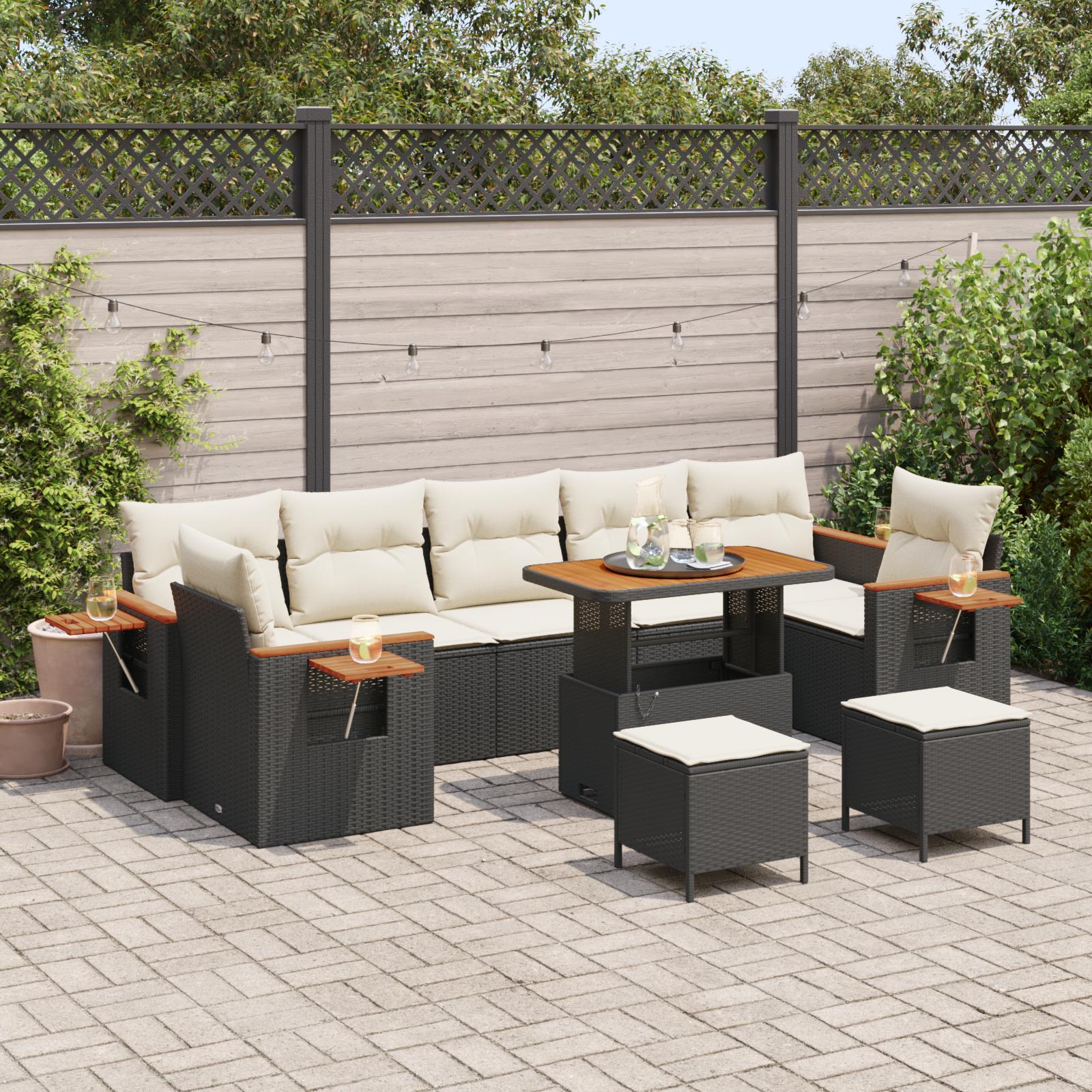Havesofa sæt i polyrattan - 13 dele, sort/cream, modulært loungesæt