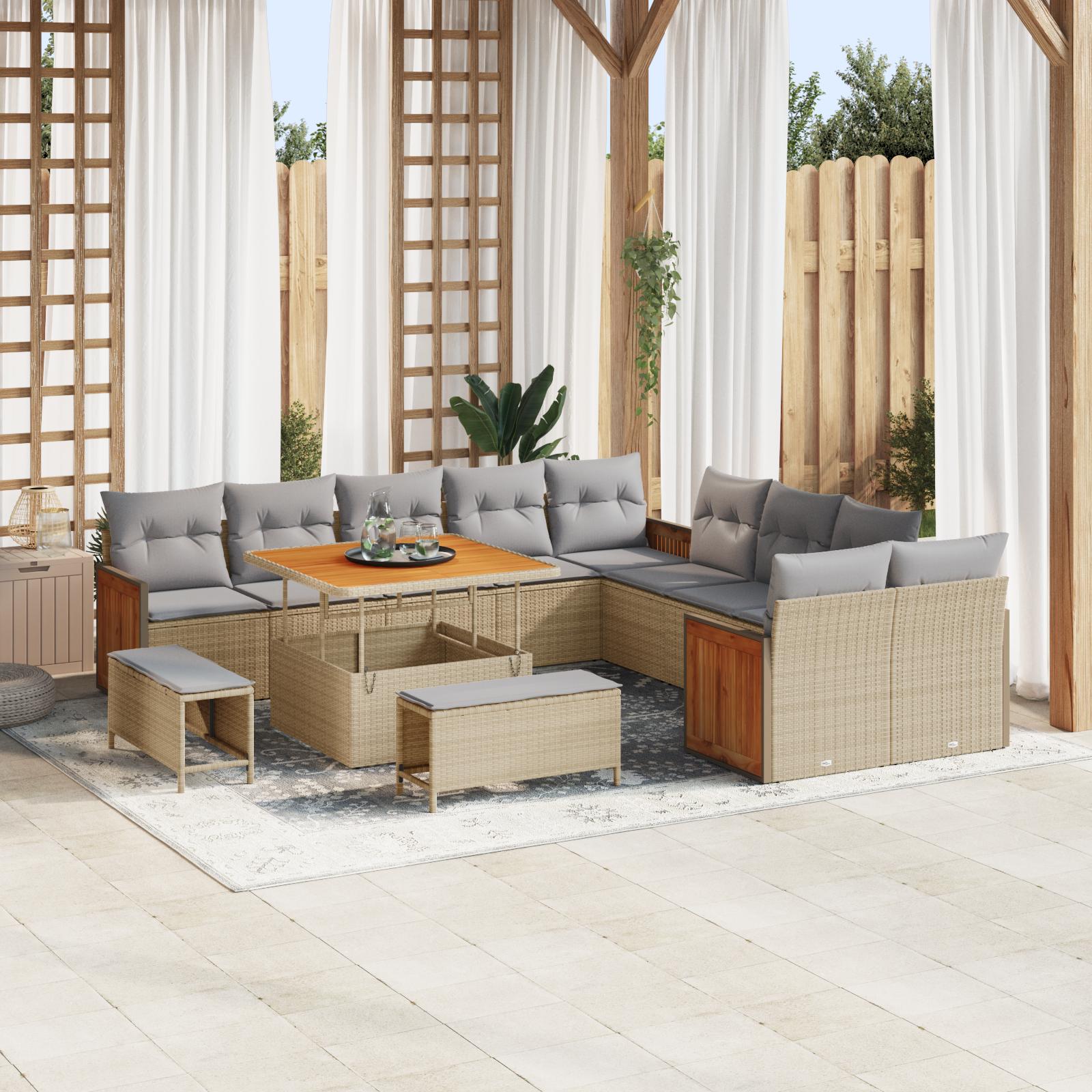 Modulær havesofa sæt med 17 dele - beige/lysegrå polyrattan