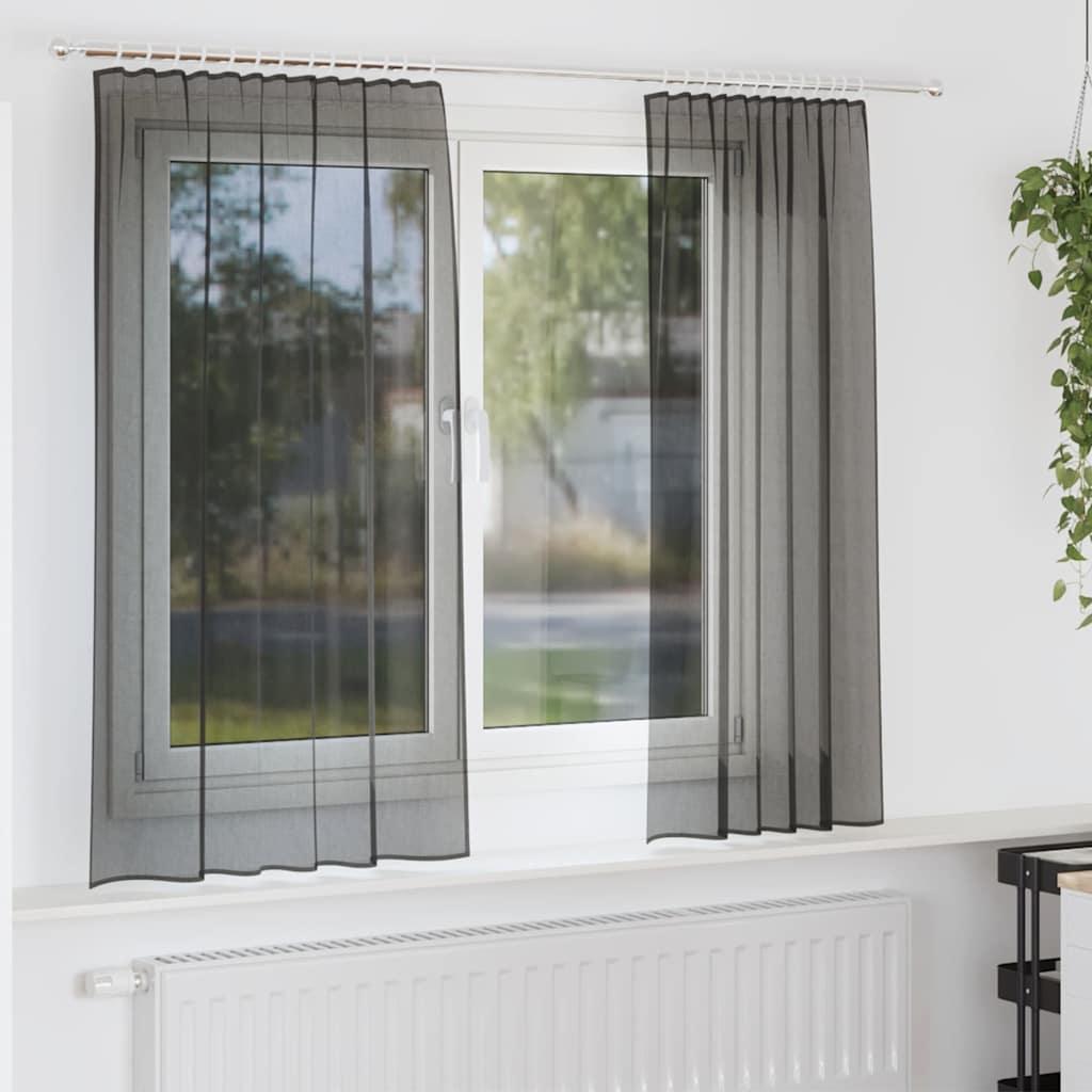 Voile-gardiner med stanglommer 2 stk. sort