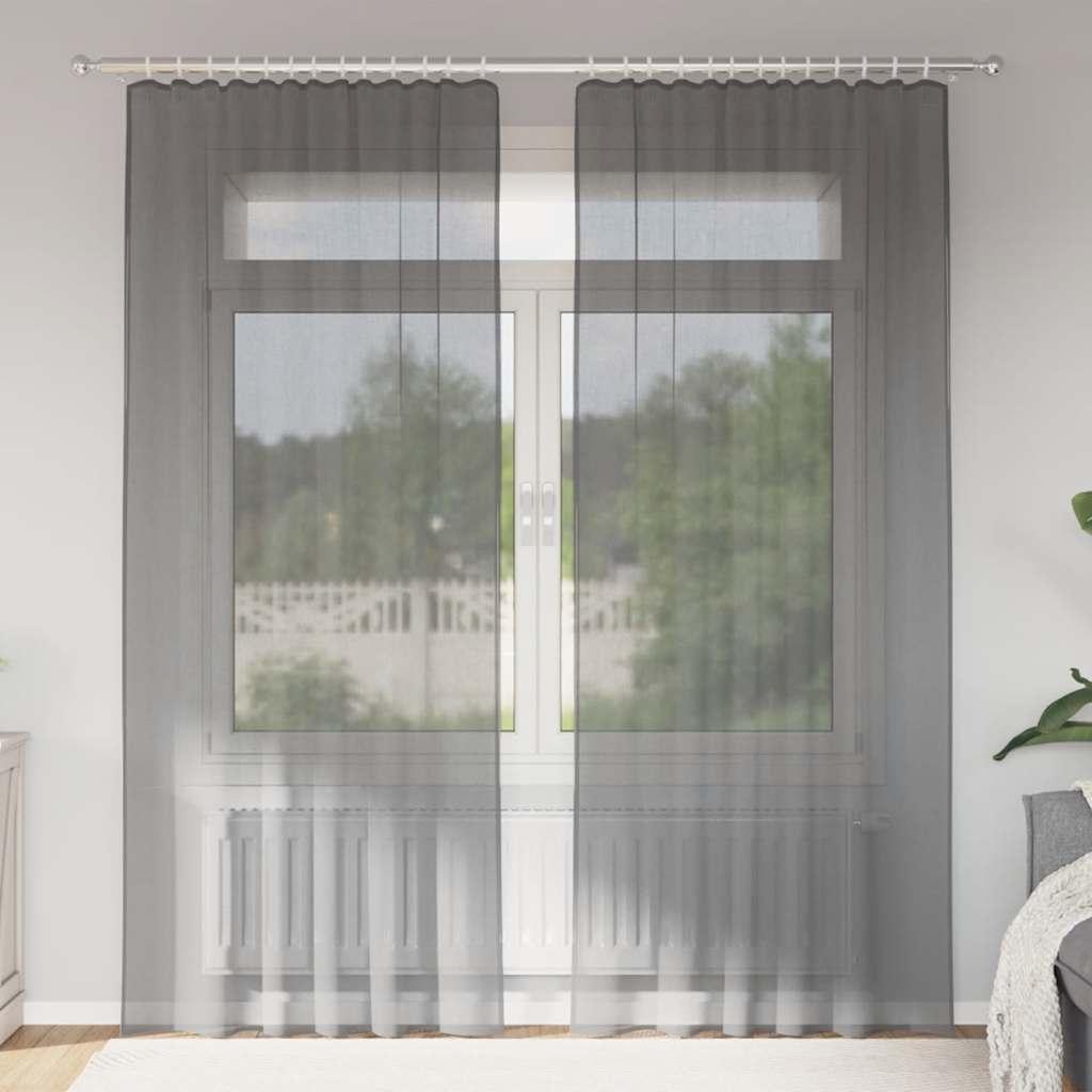 Voile-gardiner med stanglommer 2 stk. mørkegrå