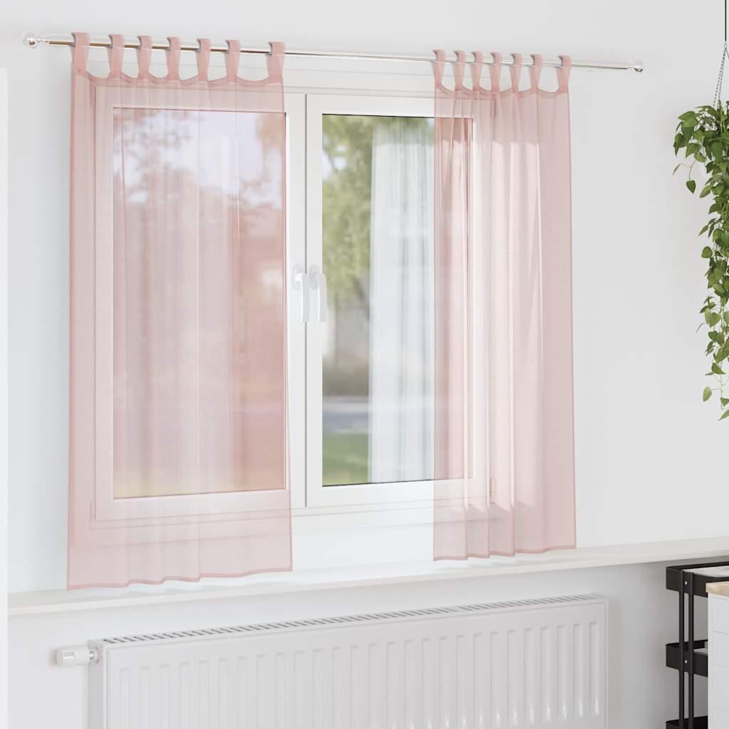 Voile-gardiner med stanglommer 2 stk. lyserød