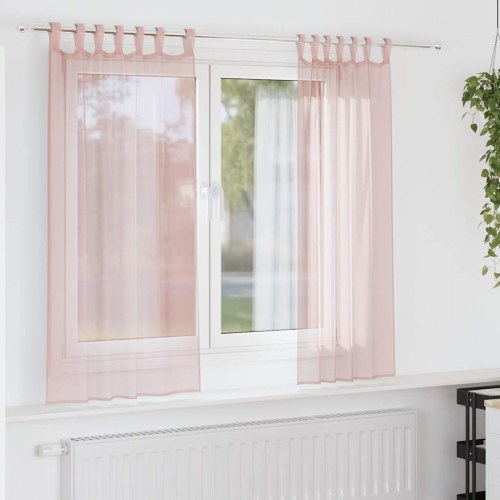 Voile-gardiner med løkker, 2 stk. 140×175 cm - lyserød