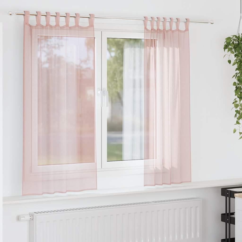 Voile-gardiner med løkker 2 stk. 140x175 cm lyserød
