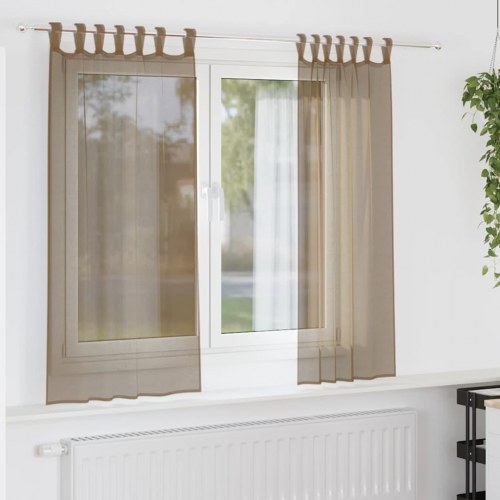 Voile-gardiner med løkker, 2 stk. 140×140 cm - lysebrun