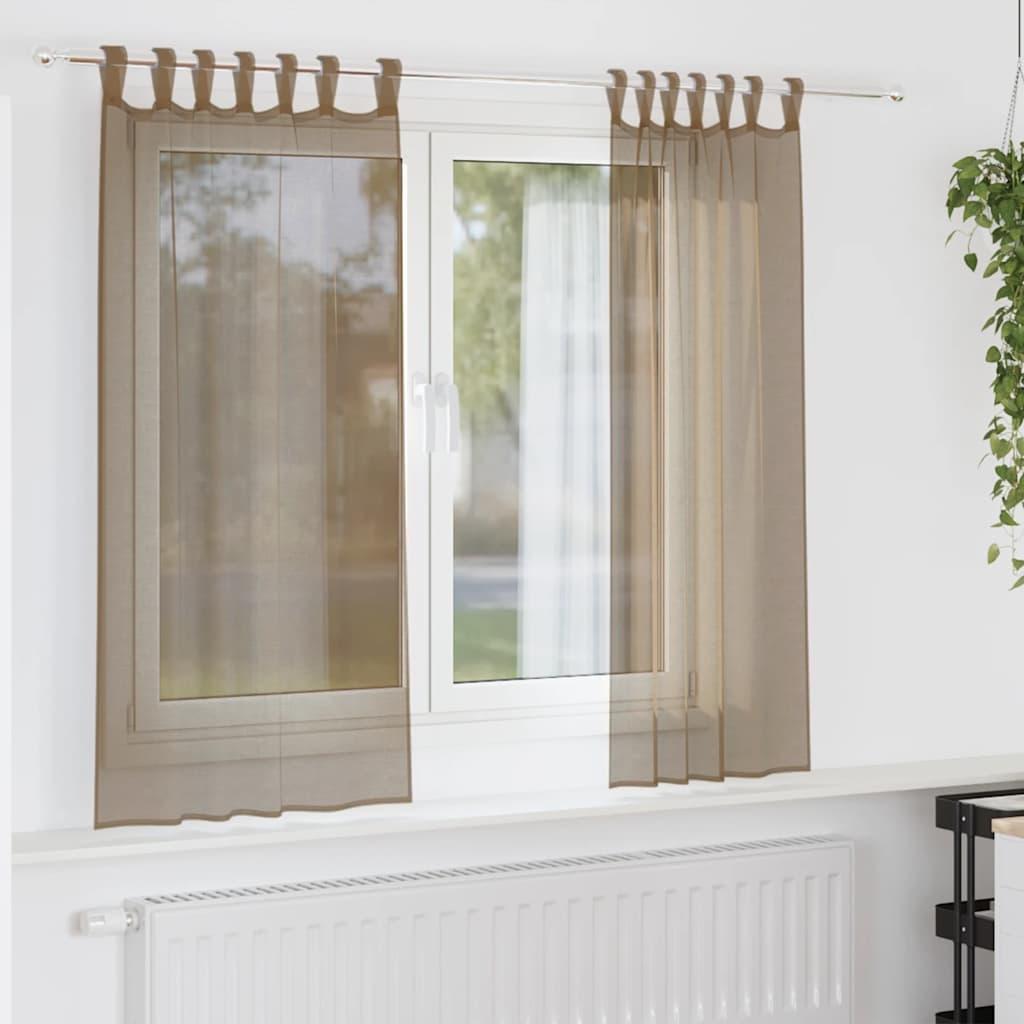 Voile-gardiner med løkker 2 stk. 140x140 cm lysebrun