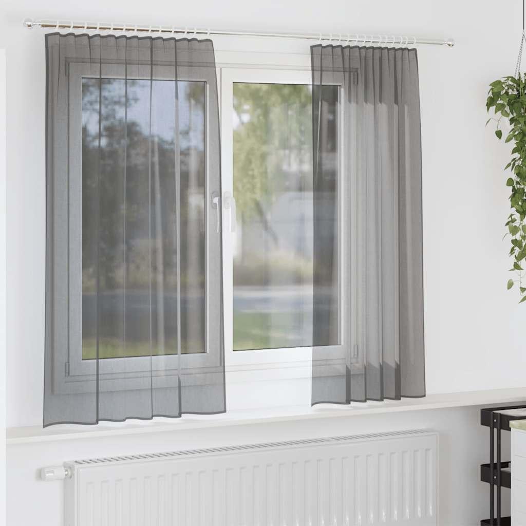 Voile-gardiner med stanglommer 2 stk. mørkegrå
