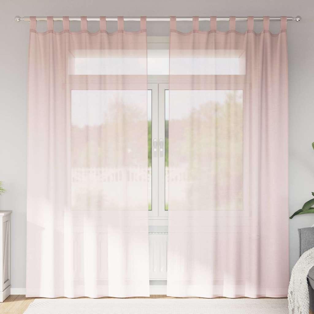 Voile-gardiner med stanglommer 2 stk. lyserød