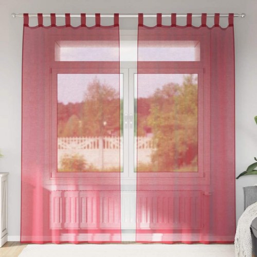 Voile-gardiner med løkker 2 stk. 140×225 cm - vinrød