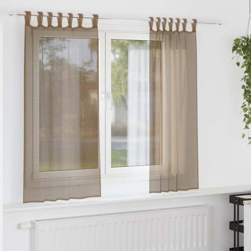Voile-gardiner med løkker 2 stk. 140×175 cm - lysebrun