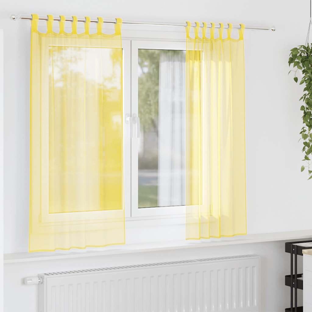 Voile-gardiner med stanglommer 2 stk gul
