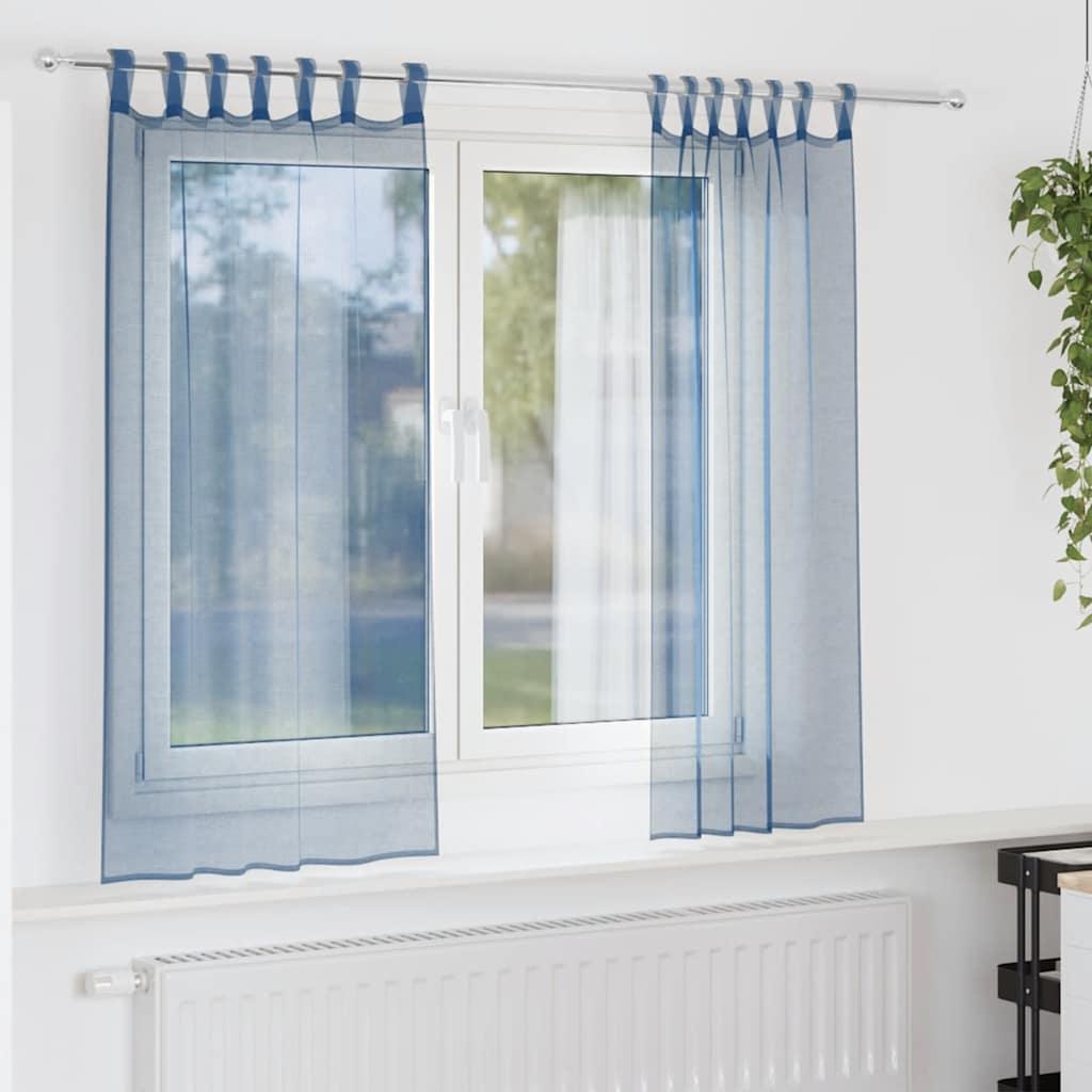 Voile-gardiner med stanglommer 2 stk kongeblå