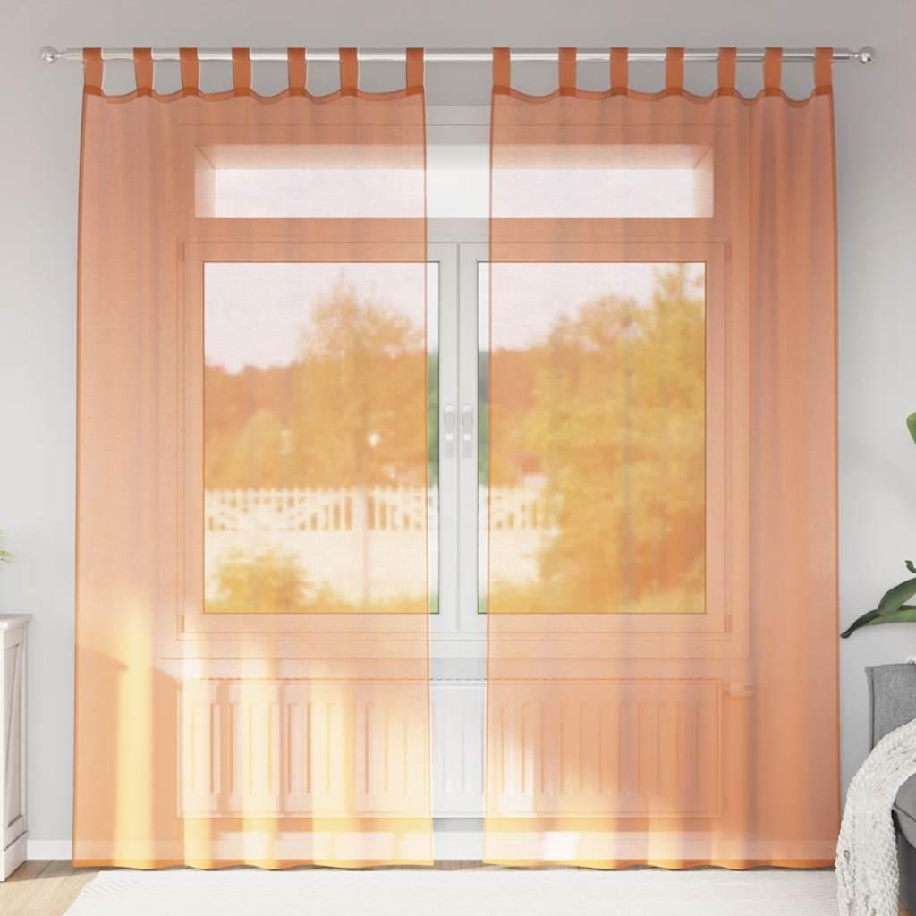Voile-gardiner med stanglommer 2 stk terrakotta