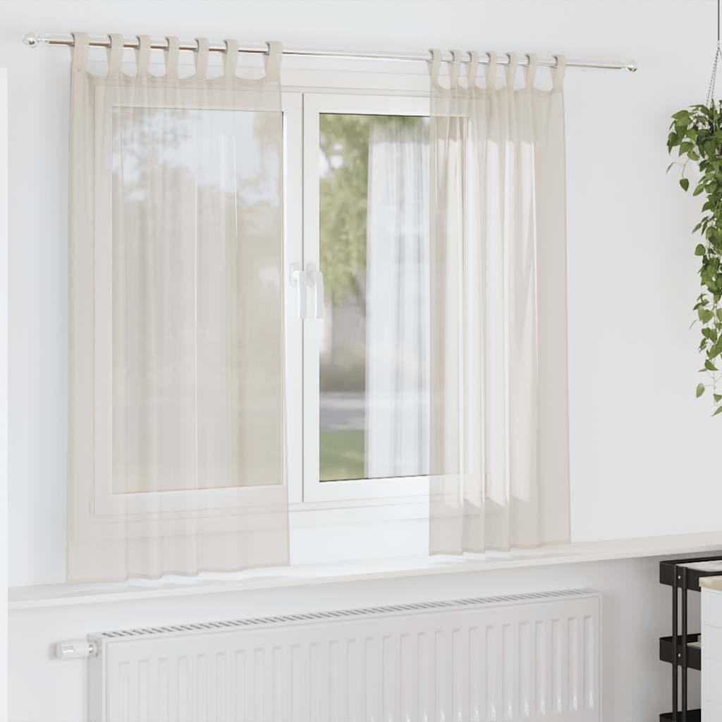 Voile-gardiner med fane i toppen 2 stk. cremefarvet