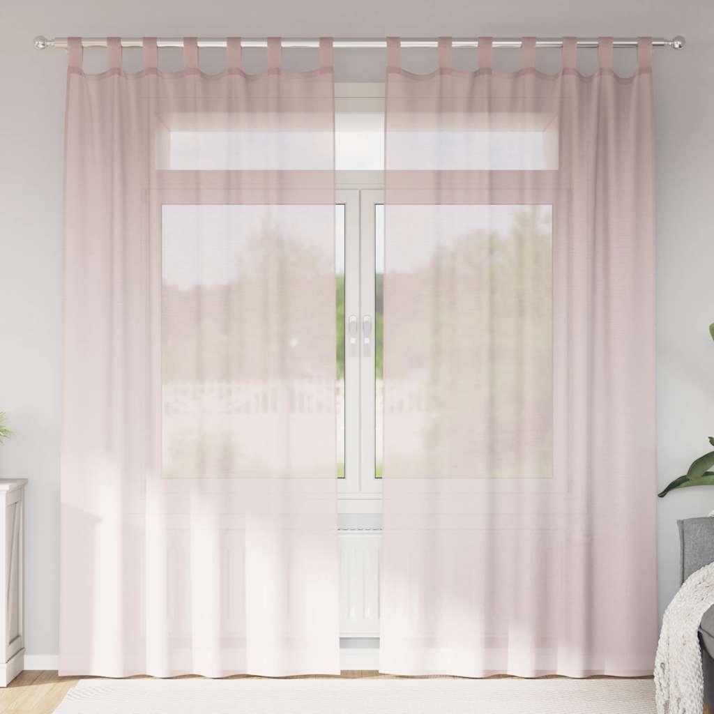 Voile-gardiner med stanglommer 2 stk. lyserød