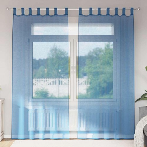 Voile-gardiner med løkker 2 stk. 140×225 cm - kongeblå