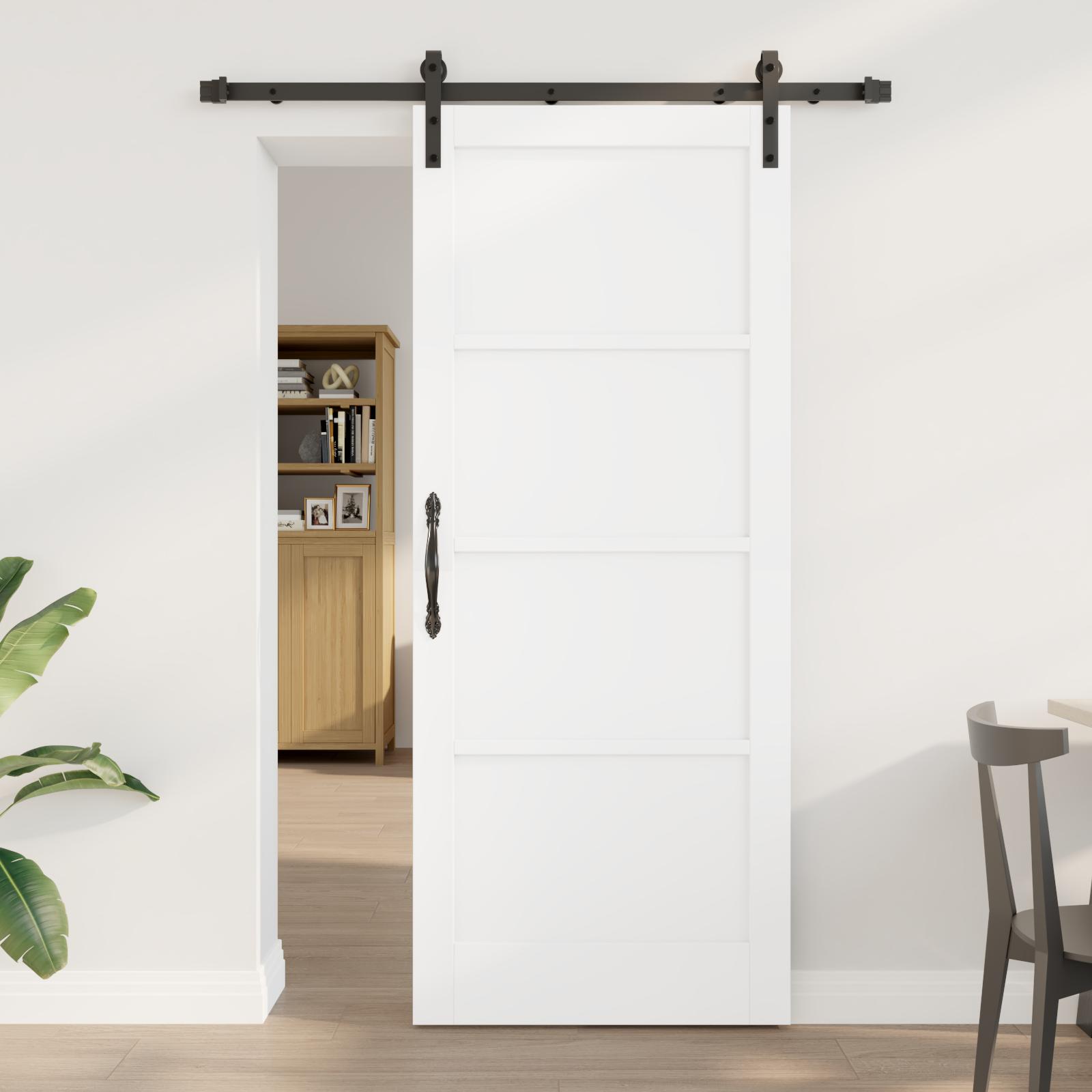 Glidende Dør med Beslag Sæt Hvid 83x202 cm Solid Træ Fyrretræ
