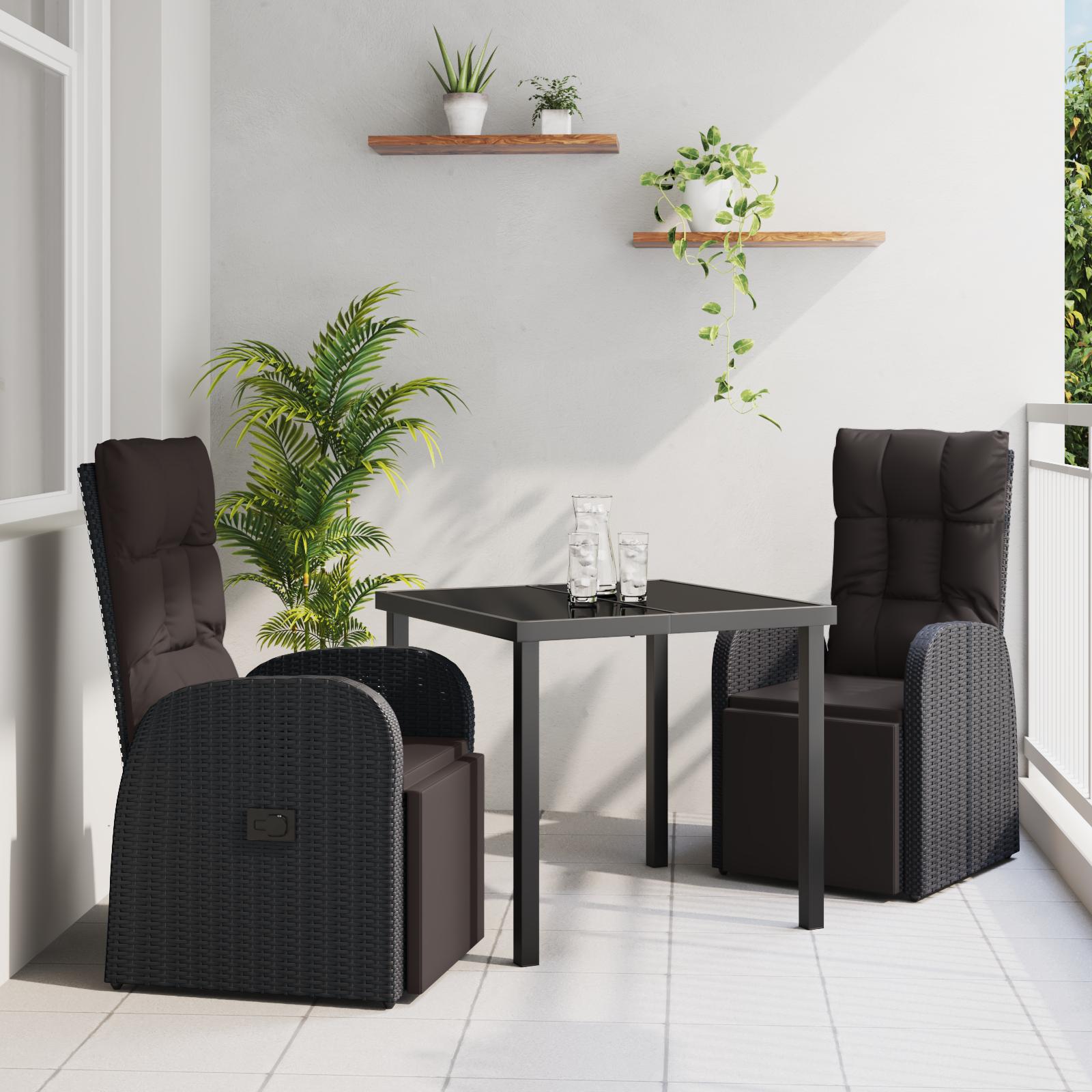 Have Spisebordssæt med pude 3 stk Sort polyrattan