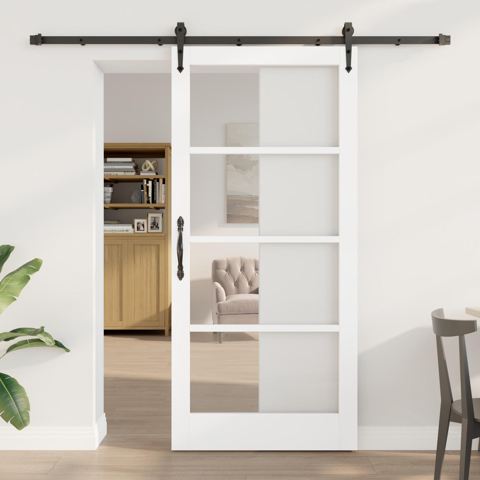Skydedør ORKDAL - hvid 93 × 202 cm i massivt fyrretræ og glas